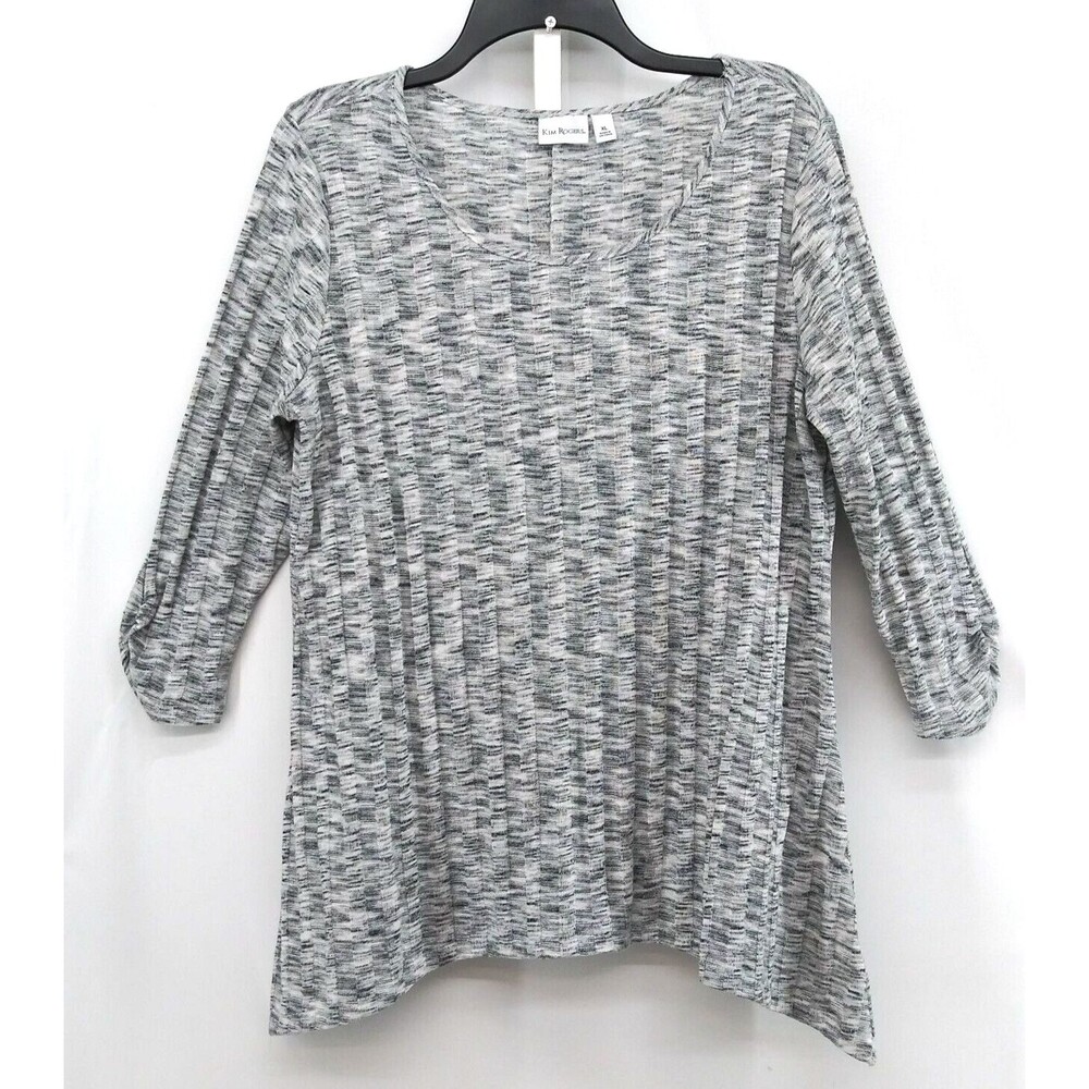 Kim Rogers Shirt Womens XL Heather Gray 3/4 Sleeve Tunic Knit Blouse